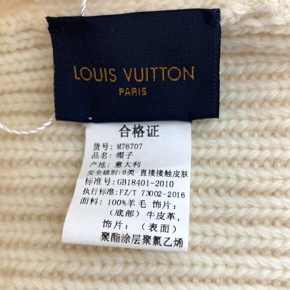 Louis Vuitton Beige Wool Knit Hat W/ Leather LV Logo Patch Winter Cap 52cm - Picture 8 of 9